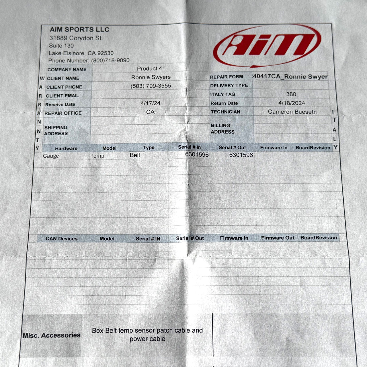 AiM IBTS Infrared Belt Temp - UTV CVT Belt (open-box)