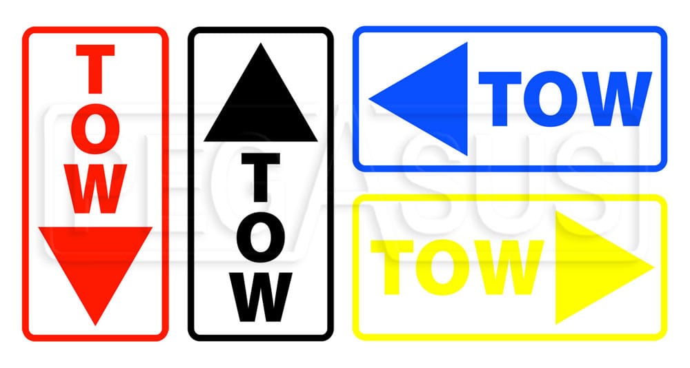 Tow Hook Placement Decal - Red / Down