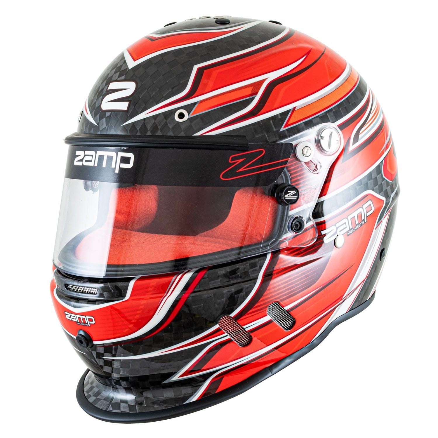 Zamp Carbon RZ-67D SNELL SA2025 - Flo Red | Anti-Fog Shield & Ear Cups